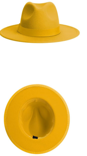 WIDE BRIM FEDORA HAT- YELLOW – FlyChicFashions display picture 2